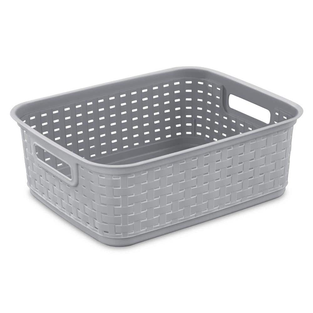 Short Weave Wicker Pattern Storage Container Basket, Gray (6-Pack) - Hercitys
