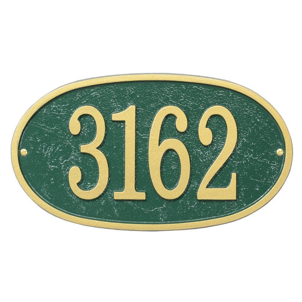 Fast and Easy Oval House Number Plaque, Green/Gold - Hercitys