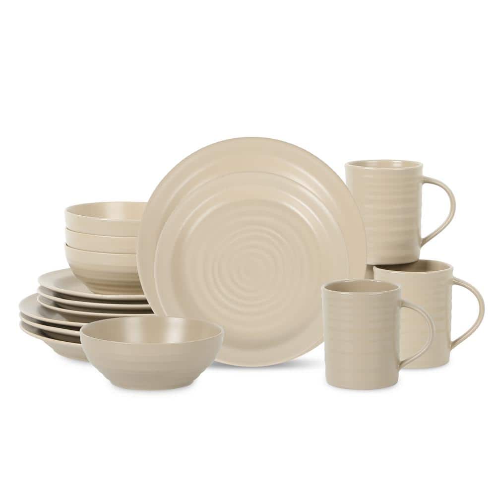 Orbit 16-Piece Beige Stoneware Dinnerware Set (Service for 4) - Hercitys