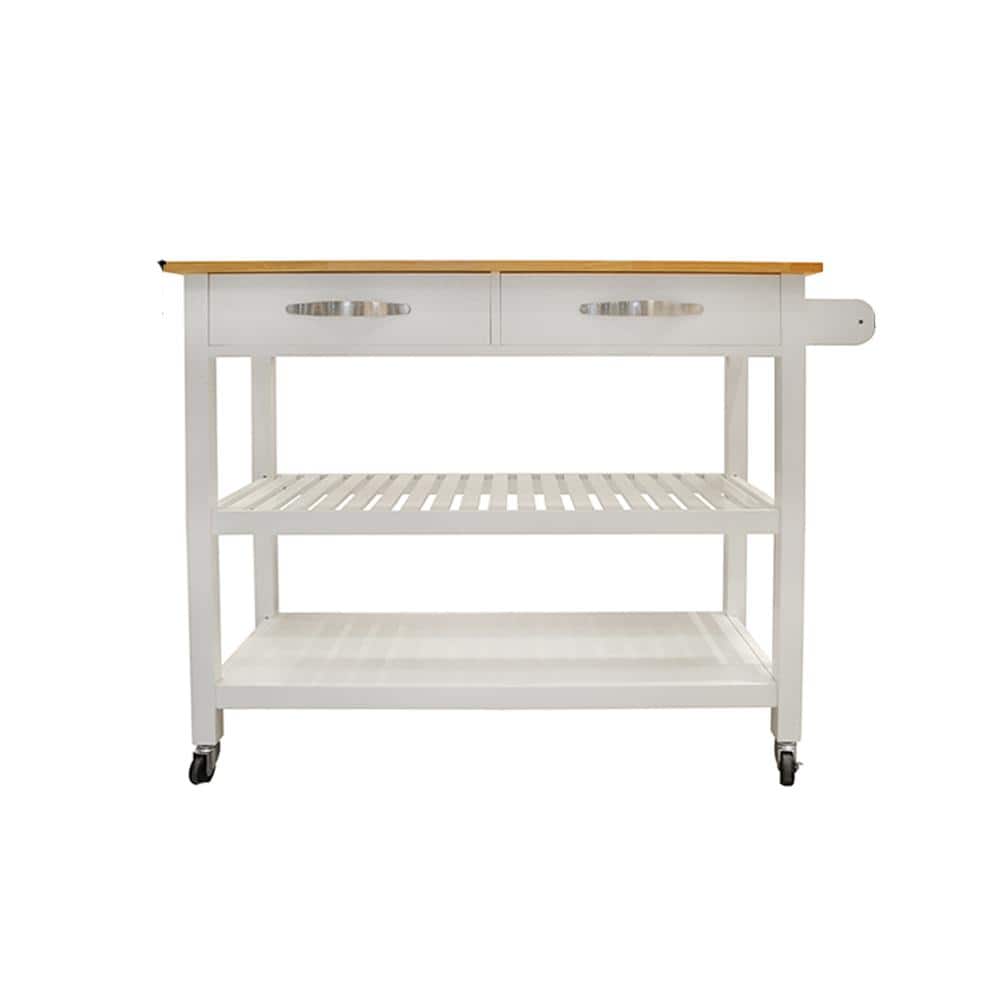 White Wood 45 in. Kitchen Island with 2-Lockable Wheels - Hercitys