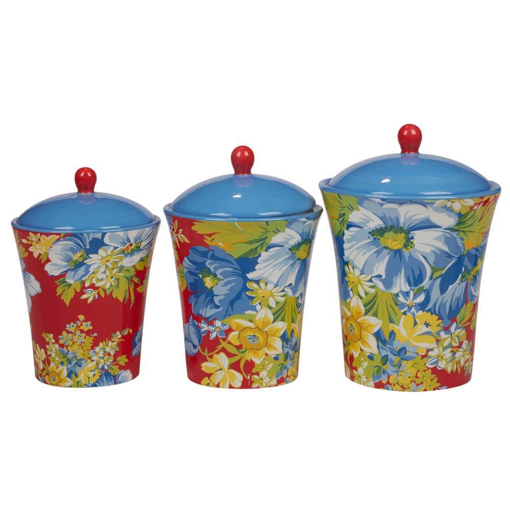 Blossom 3-Piece Earthenware Kitchen Canisters Set - Hercitys