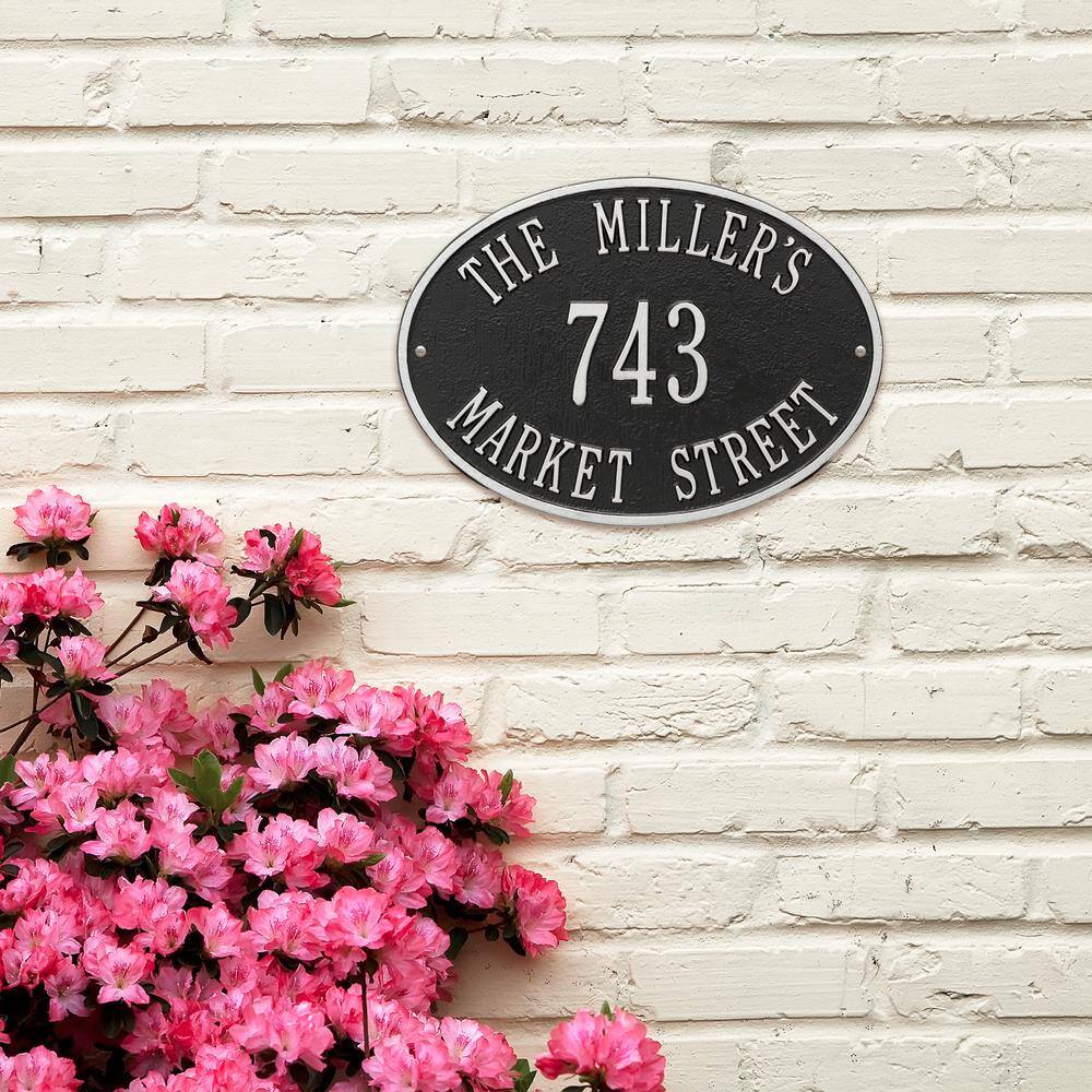 Oval Hawthorne Standard Black/Silver Wall 3-Line Address Plaque - Hercitys