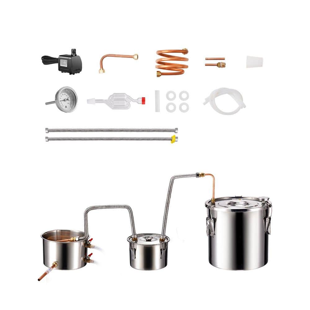 5Gal./19L Alcohol Still, Stainless Steel Water Alcohol Distiller with Copper Coil, Kit for Wine, Whisky, Brandy, Silver - Hercitys