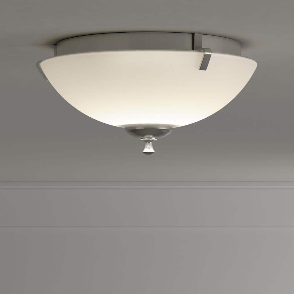 Wisten 14 in. 2-Light Brushed Nickel Flush Mount with Etched Glass - Hercitys
