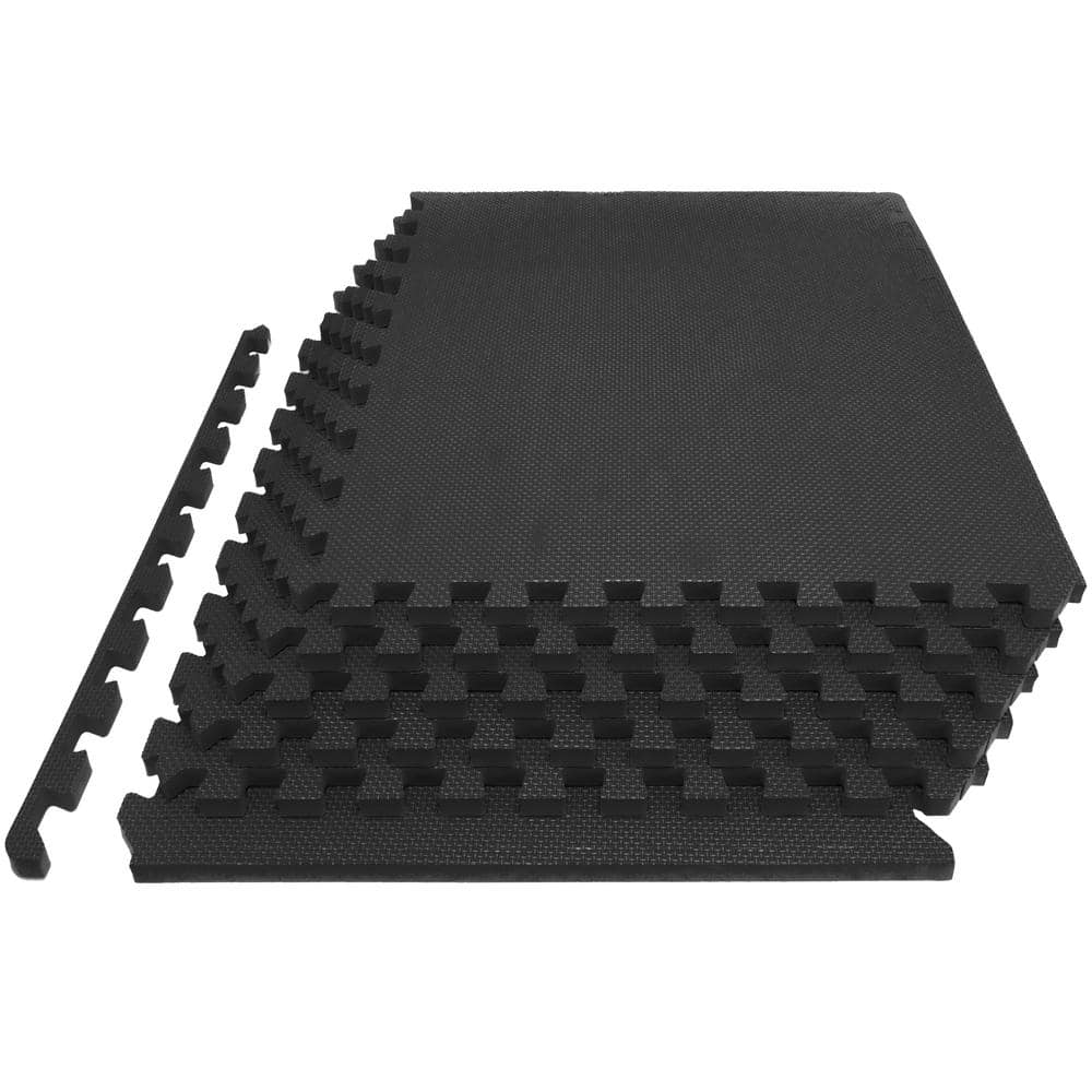 Extra Thick Exercise Puzzle Mat Black 24 in. x 24 in. x 1 in. EVA Foam Interlocking Anti-Fatigue (6-pack) (24 sq. ft.) - Hercitys