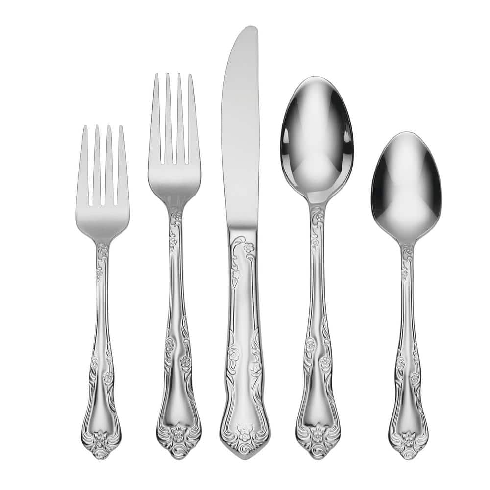 Azalea 45-Piece Silver 18/0-Stainless Steel Flatware Set (Service for 8) - Hercitys