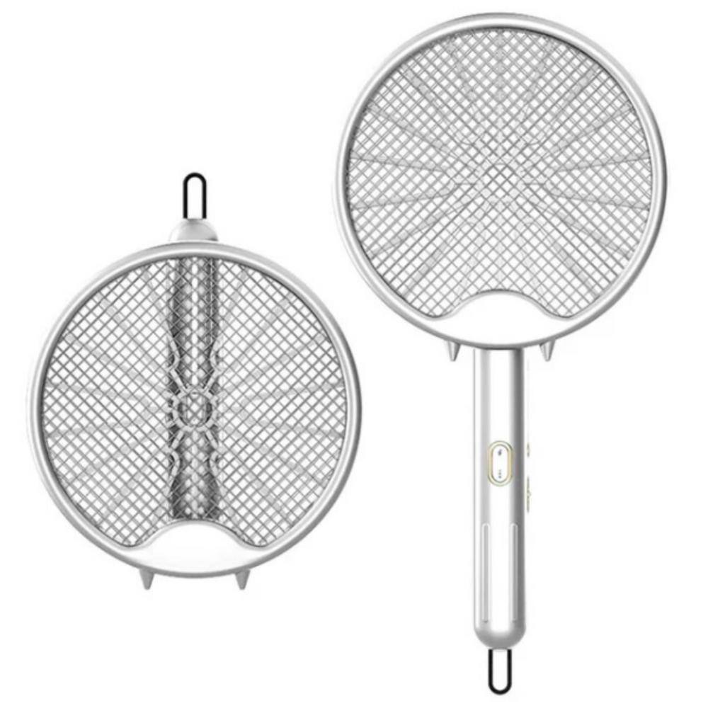 Round Folding Electric Fly Swatter Usb Rechargeable W/Purple Light Trap Insect Exterminator Anti-Mosquito Device White - Hercitys