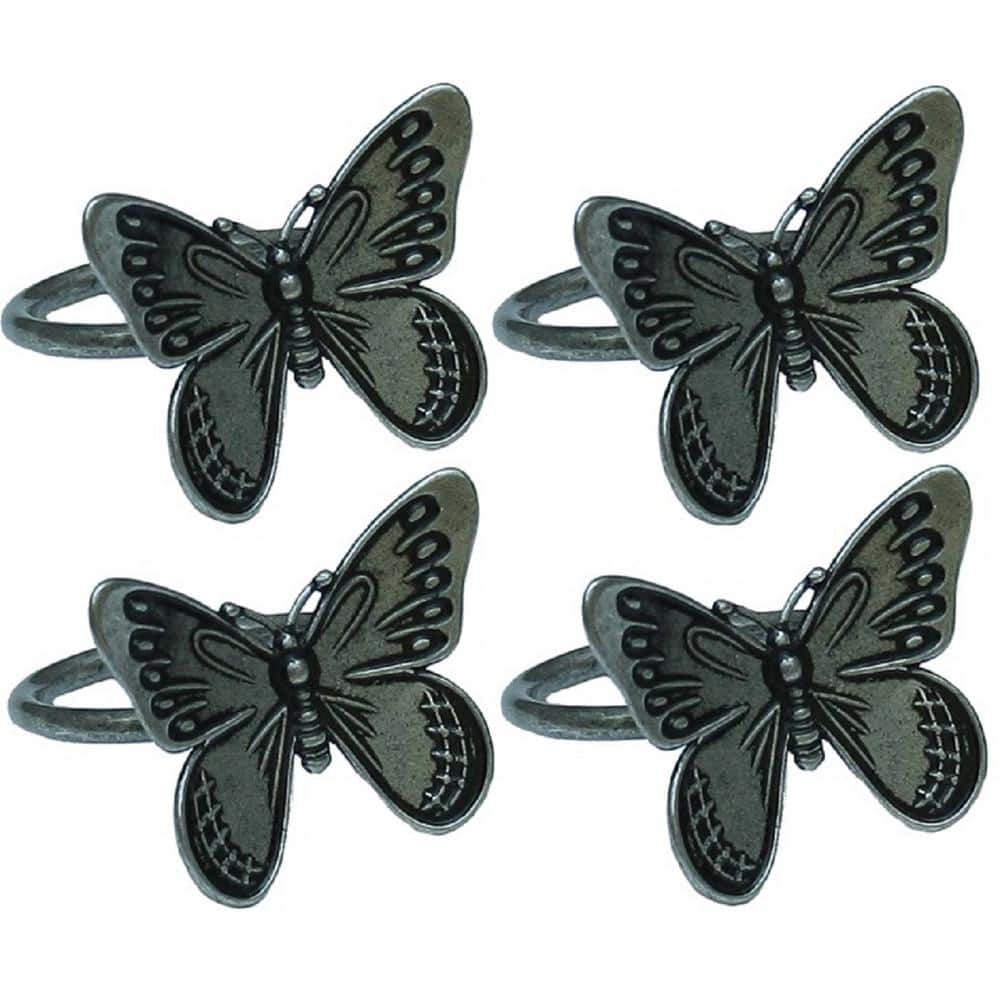 Dark Gray Flutter Spring Butterfly Brass Metal Napkin Rings (Set of 4) - Hercitys