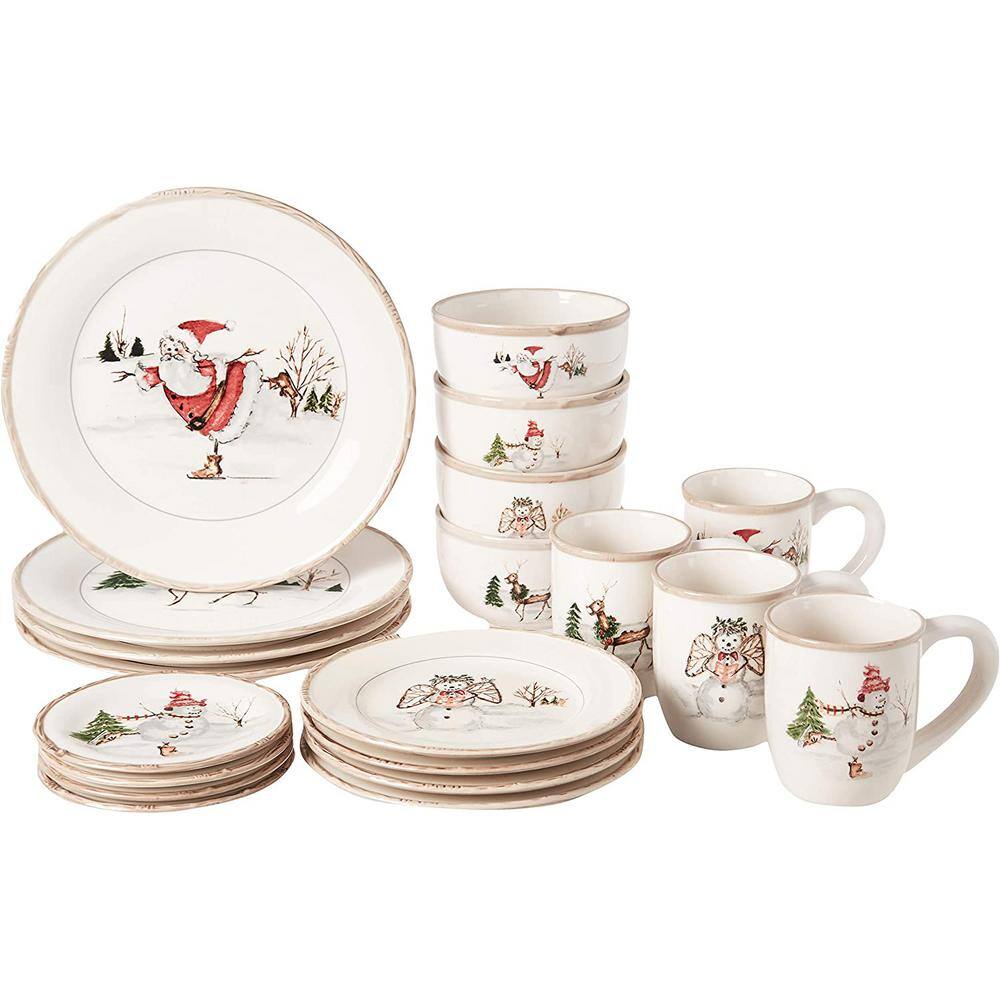 Christmas Twig 20-Piece Holiday Assorted Colors Ceramic Dinnerware Set (Service for 4) - Hercitys