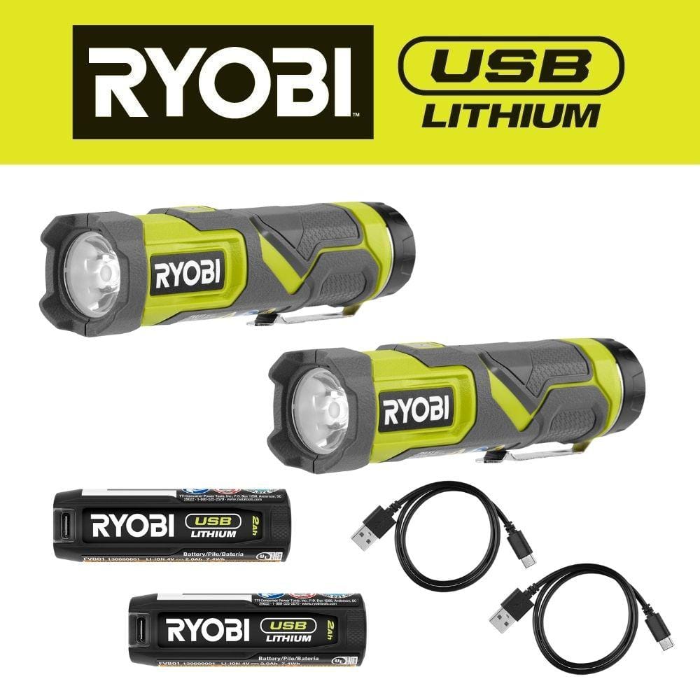 600 Lumens LED USB Lithium Compact Flashlight Kit 3-Mode with Battery and Charging Cable (2-Pack) - Hercitys