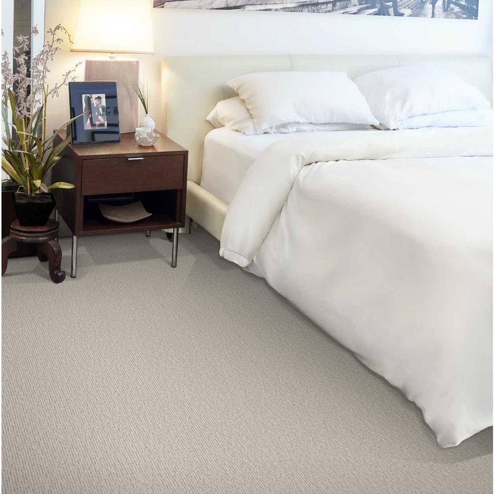Tidal Tweed Stone Gray 13.2 ft. 39.23 oz. Wool Loop Installed Carpet - Hercitys