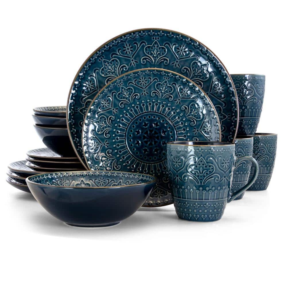Deepsea Mozaic 16-Piece Modern Sea Blue Stoneware Dinnerware Set (Service for 4) - Hercitys