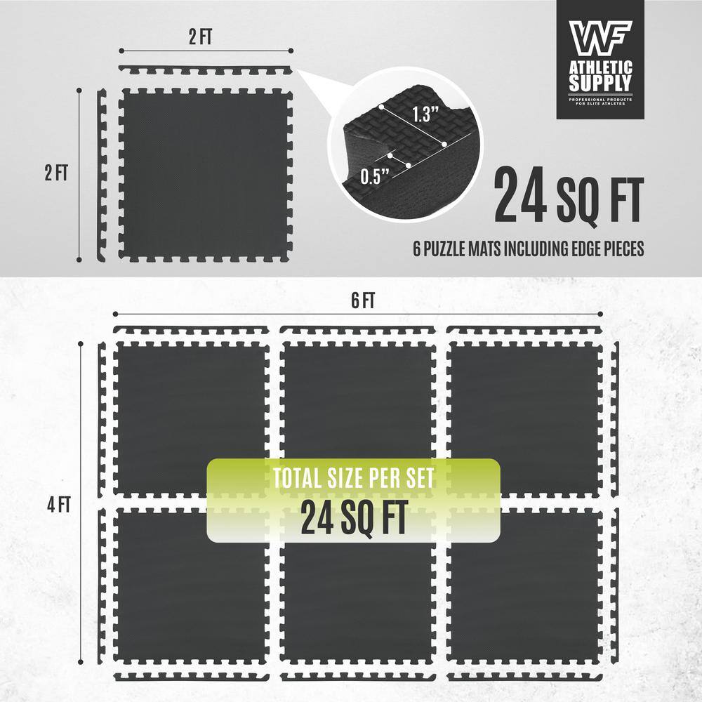 Black 24 in. W x 24 in. L x 0.5 in. Thick EVA Foam T-Pattern Gym Flooring Tiles (6 Tiles/Pack) (24 sq. ft.) - Hercitys