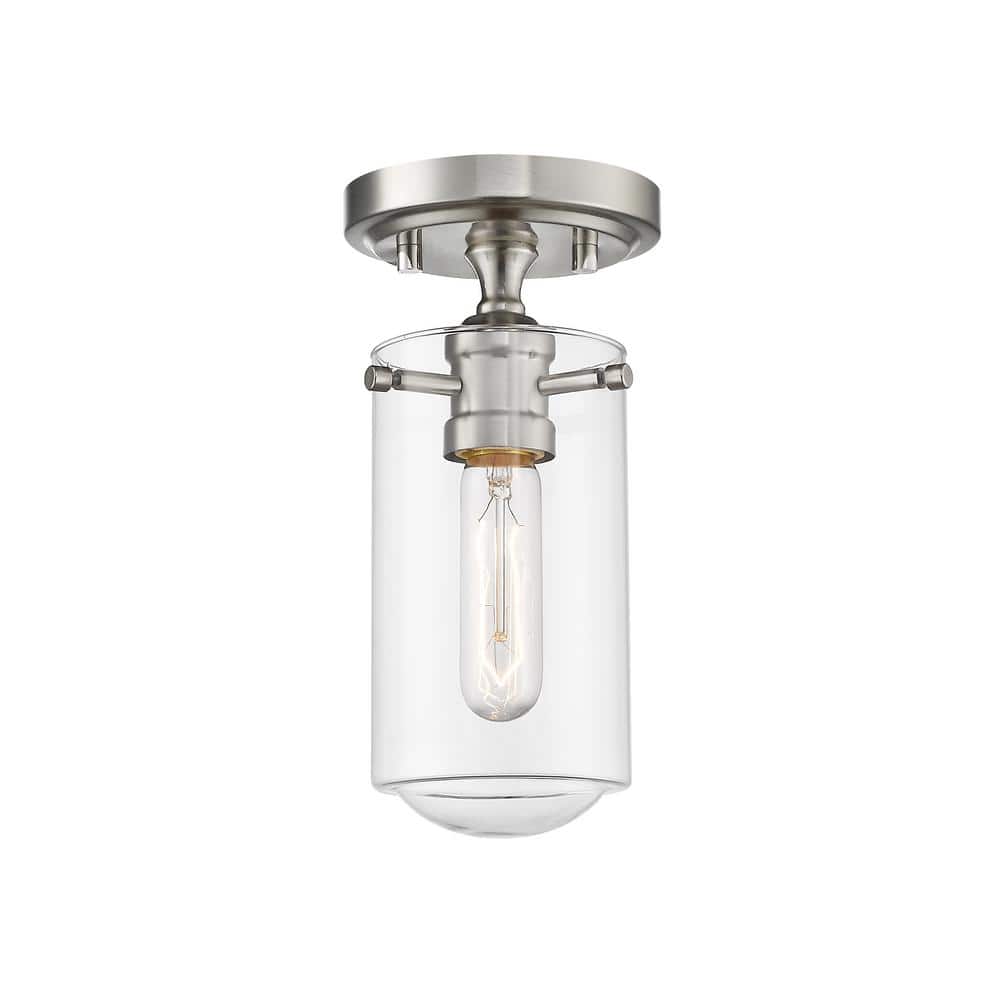 Delaney 5 in. 1-Light Brushed Nickel Flush Mount with Clear Glass Shade - Hercitys