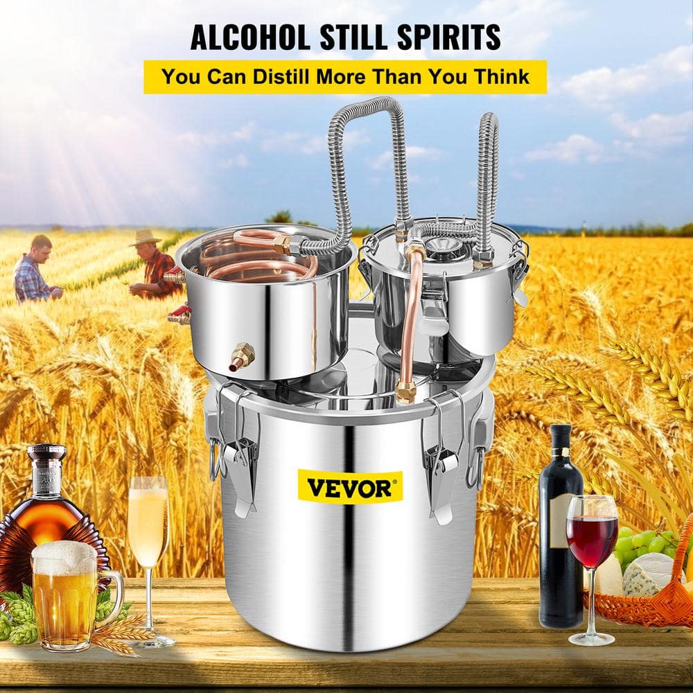 Alcohol Still 13.2Gal. Stainless Steel Water Alcohol Distiller Copper Tube Home Brewing Kit for DIY Brandy, Silver - Hercitys