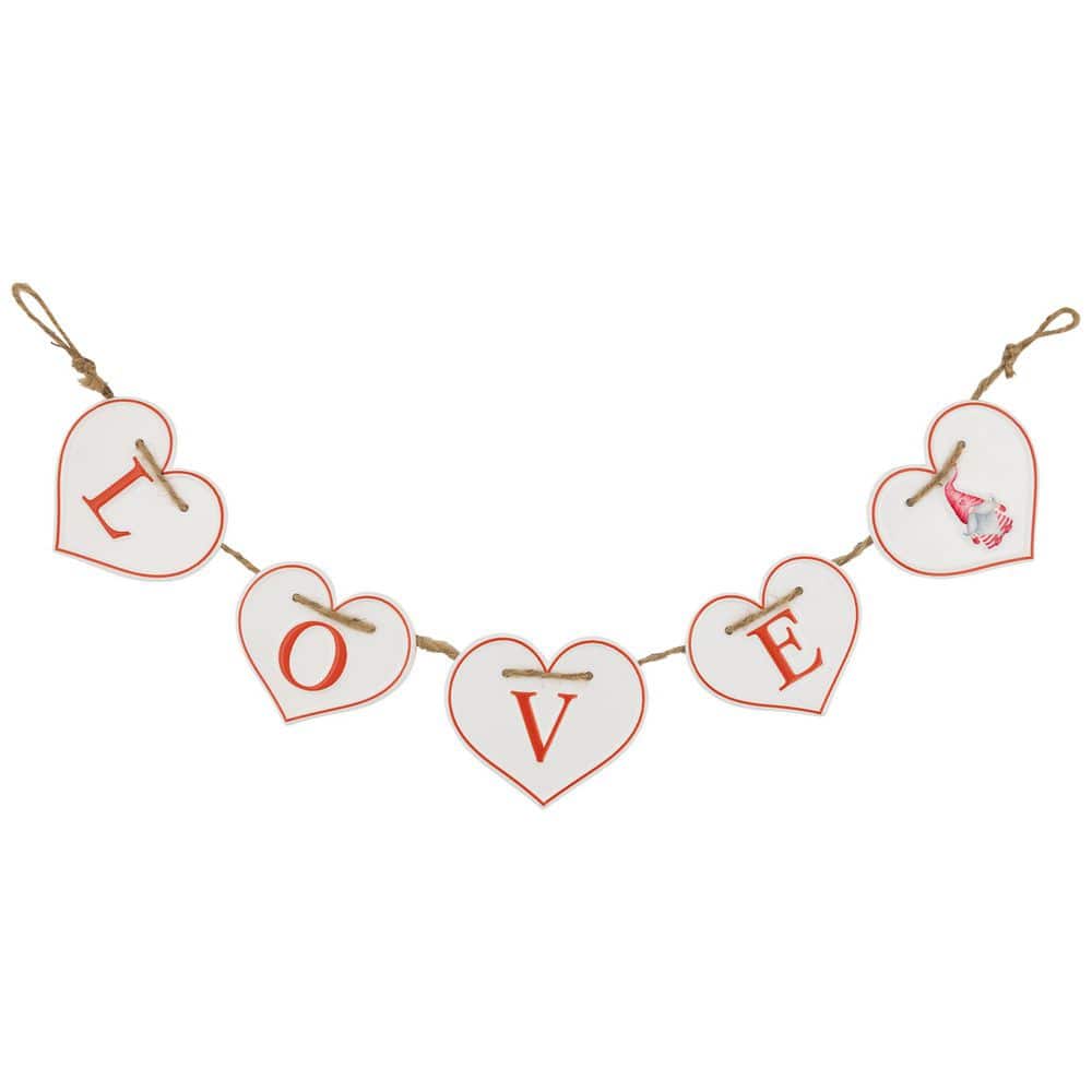 Hearts “LOVE” Valentine’s Day Metal Banner – 4 in. White and Red - Hercitys