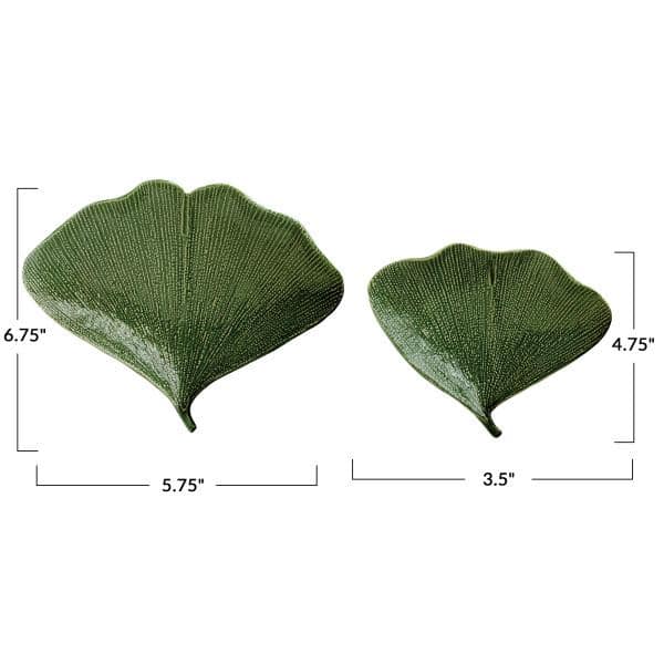 6.62 in. Green Stoneware Gingko Leaf Shaped Platters (Set of 2) - Hercitys