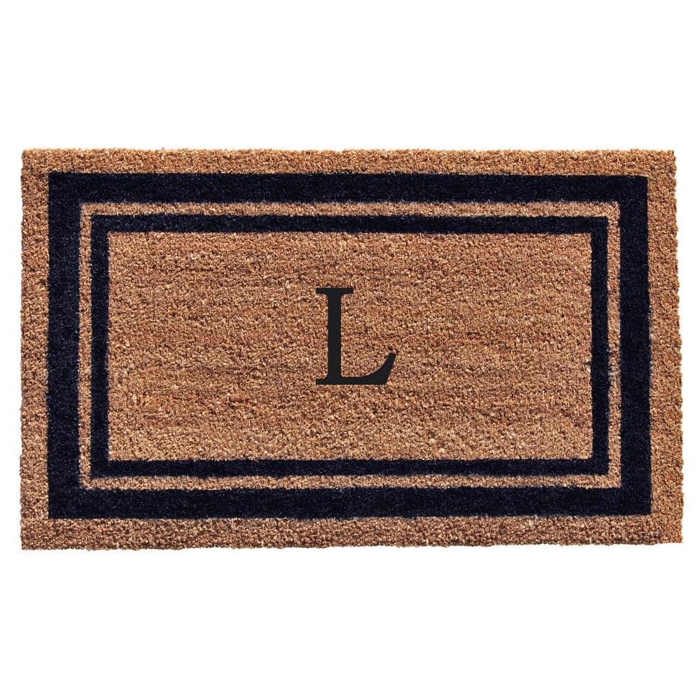 Dark Blue Border Monogram Door Mat 24 in. x 36 in. (Letter L) - Hercitys