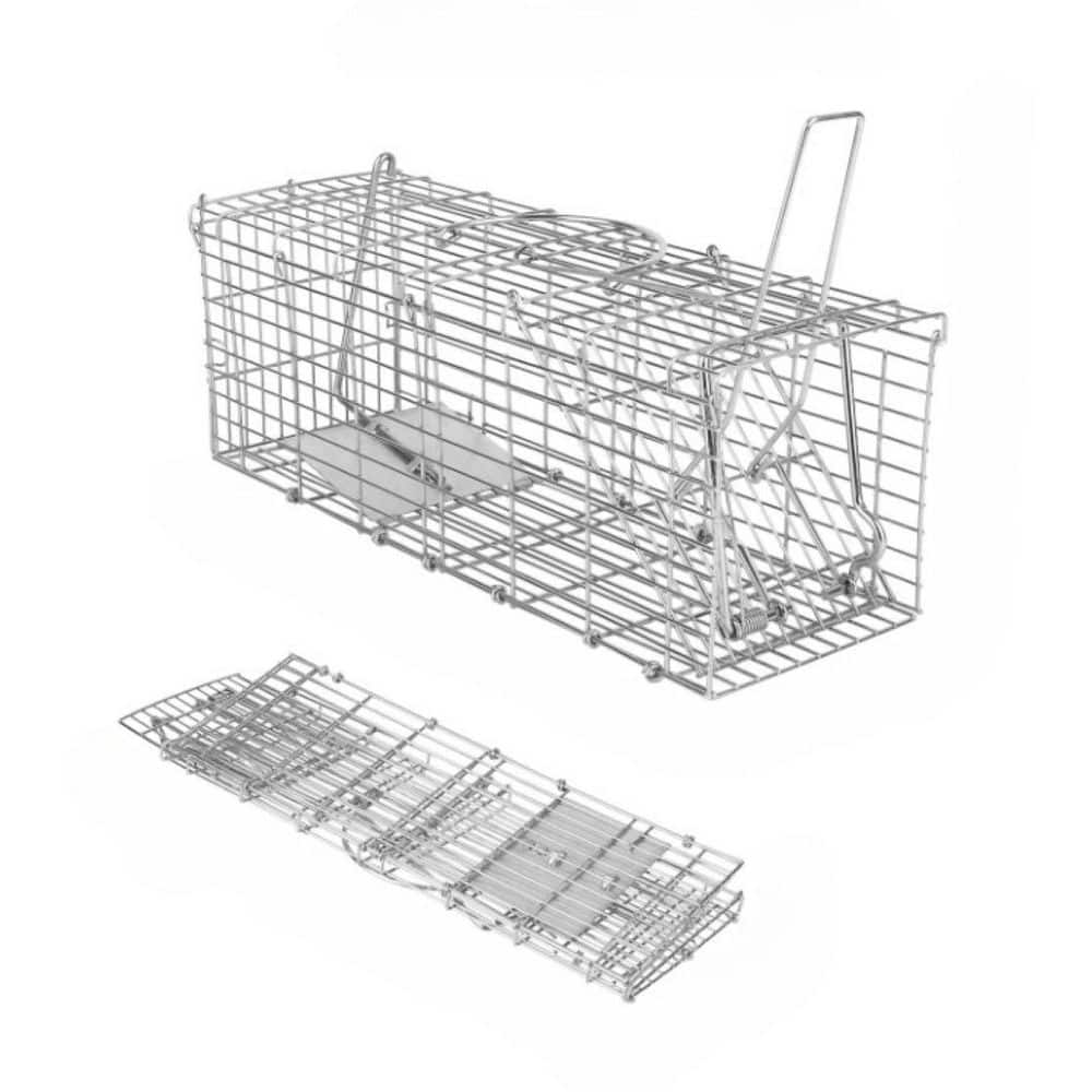 Foldable Indoor/Outdoor Rat Cage Trap Humane Live Rodent Galvanized Iron Control Bait Catch with Detachable L-Shaped Rod - Hercitys