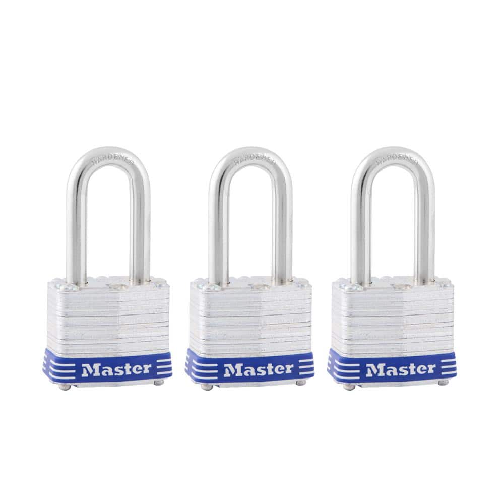 Outdoor Padlock with Key, 1-9/16 in. Wide, 1-1/2 in. Shackle, 3 Pack - Hercitys