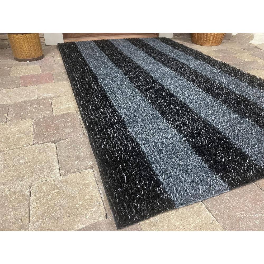 Patio Stripe Charcoal 35.5 in. x 59.5 in. Door Mat - Hercitys