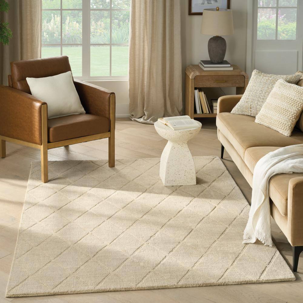 Wool Haven Beige 5 ft. x 7 ft. Diamond Contemporary Area Rug - Hercitys