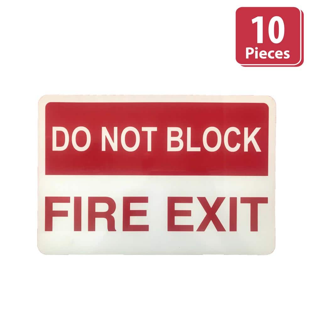 Red/White, Do Not Block Fire Exit Sign, Metal Fire Safety Sign (10-Pieces) - Hercitys