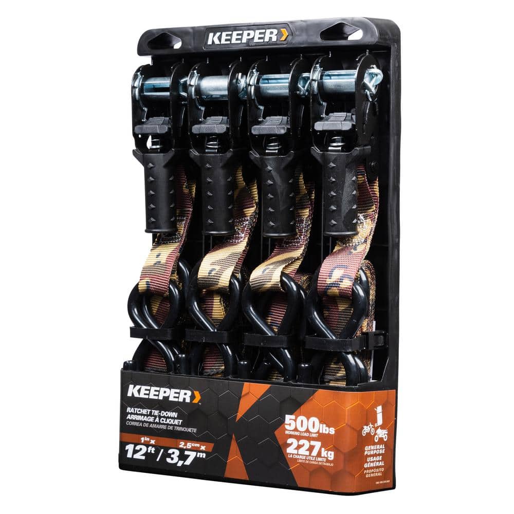 Pistol Grip Desert Camo Ratchet Tie-Down 12 ft. x 1 in. 1,500 lbs. (4-Pack) - Hercitys
