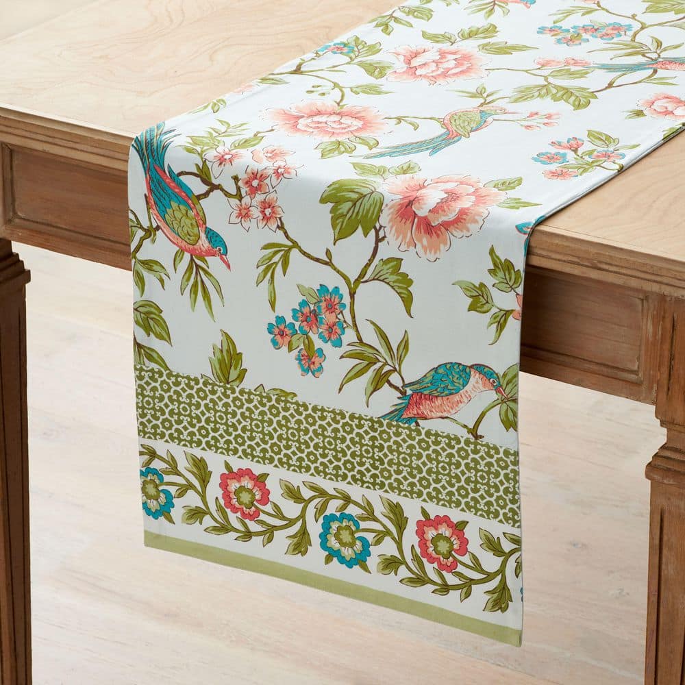 Company Cotton Spring Birds 16 in. W x 108 in. L Green Solid Table Runner - Hercitys