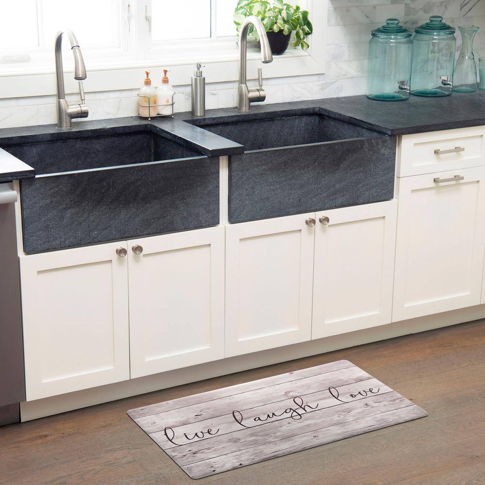Cozy Living Live Laugh Love Beige 17.5 in. x 55 in. Anti Fatigue Kitchen Mat - Hercitys