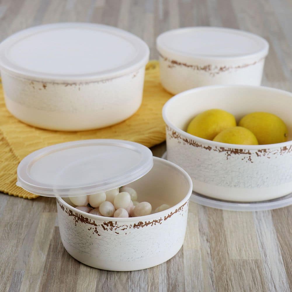 California Designs Mauna 8-Piece Melamine Nesting Food Storage Bowl Set in Cracked White - Hercitys