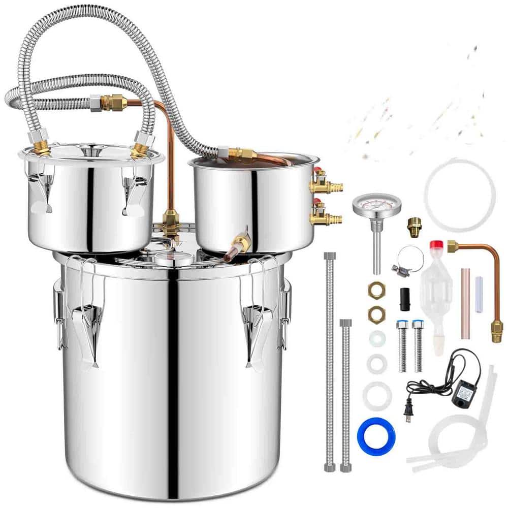 Alcohol Still 5 Gal. Stainless Steel Water Alcohol Distiller with Thermometer 3-Pots in Silver - Hercitys