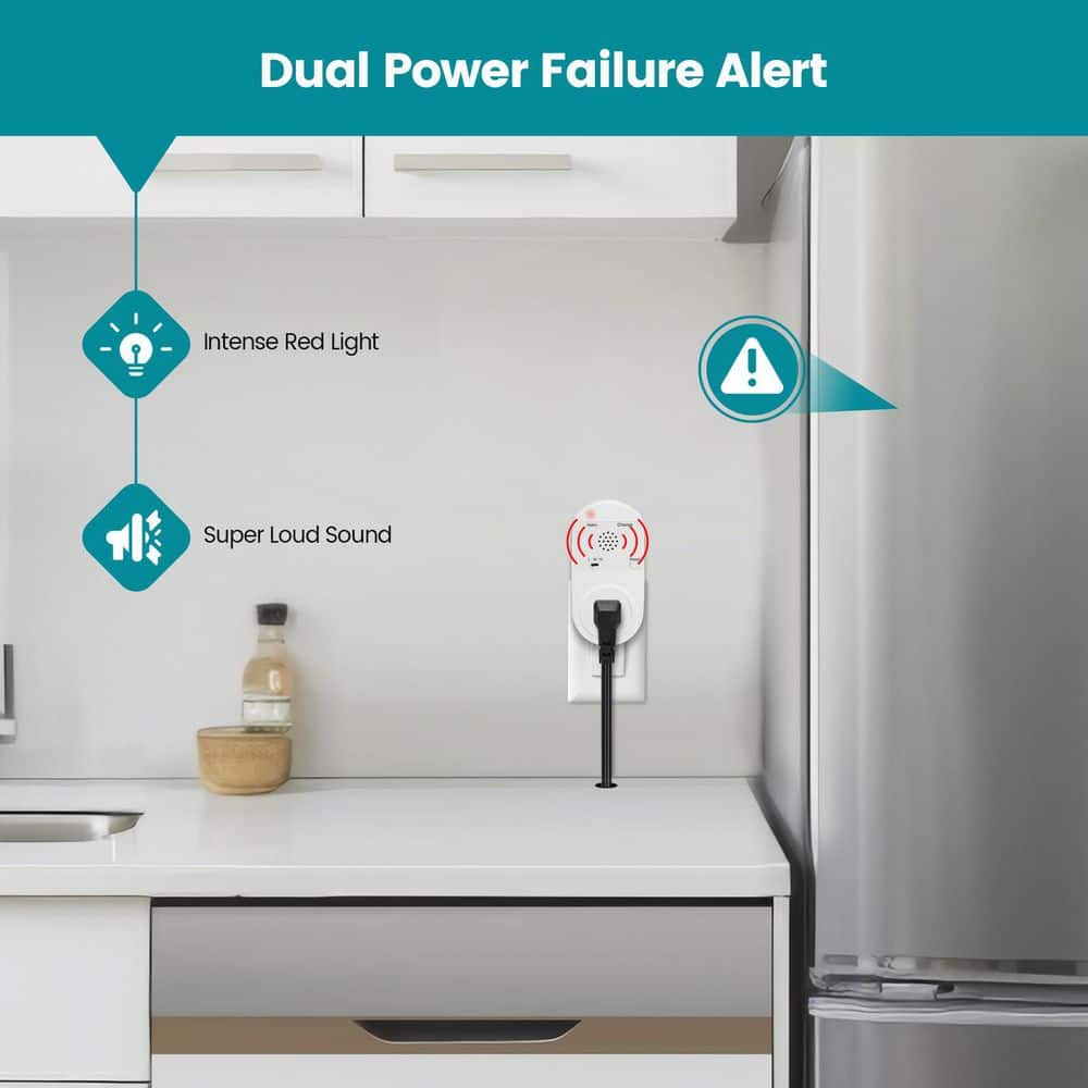 Power Failure Alarm with LED Lights 80-120dB Adjustable Volume Indoor for Appliances Monitoring - Hercitys