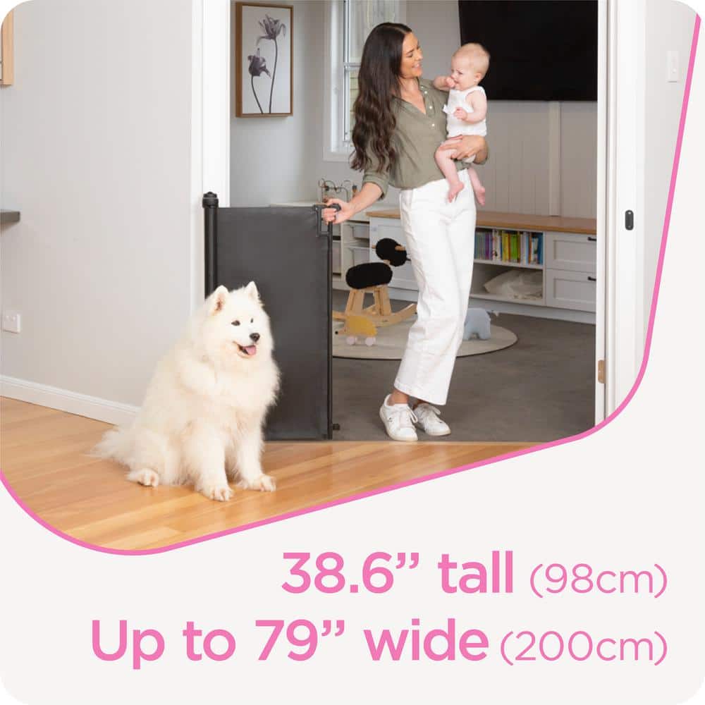 79 in. W x 38.6 in. Tall Black Ultimate Retractable Baby Gate - Hercitys