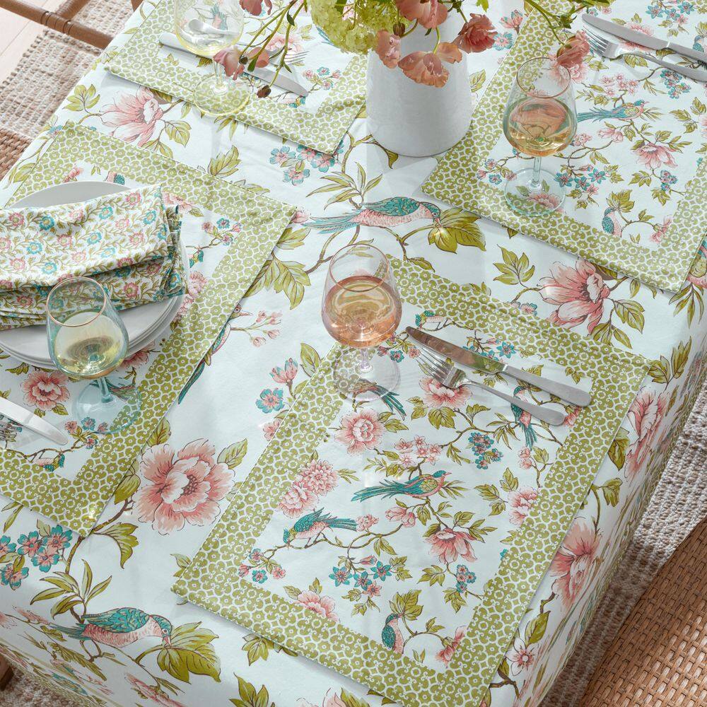 Company Cotton Spring Birds 20 in. x 14 in. Green Solid Placemat (Set of 4) - Hercitys