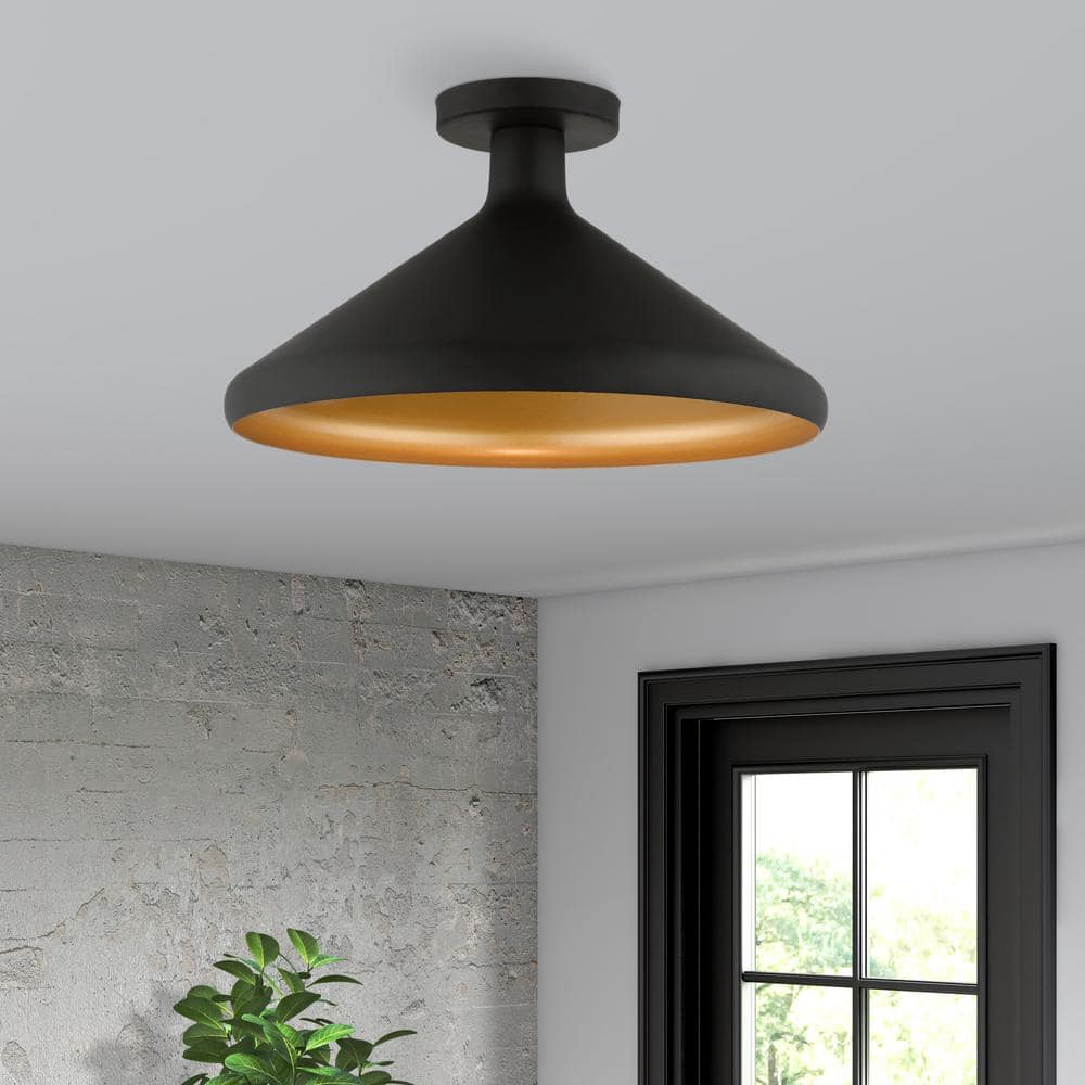 Sadler 15.25 in. 1-Light Black Cone Semi Flush Mount - Hercitys