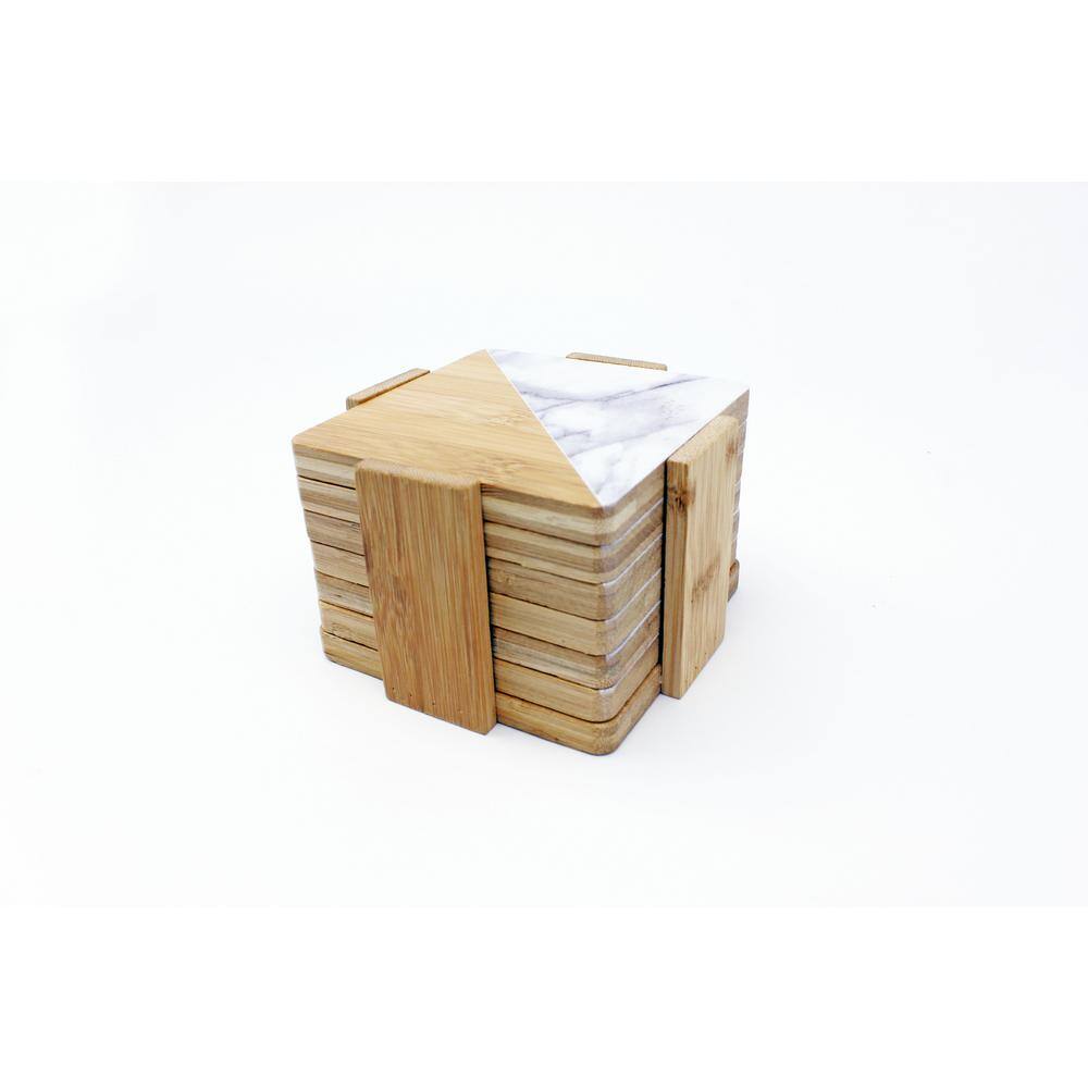 Bamboo Square Multi Color 8-Piece Bamboo Coaster Set with Holder - Hercitys