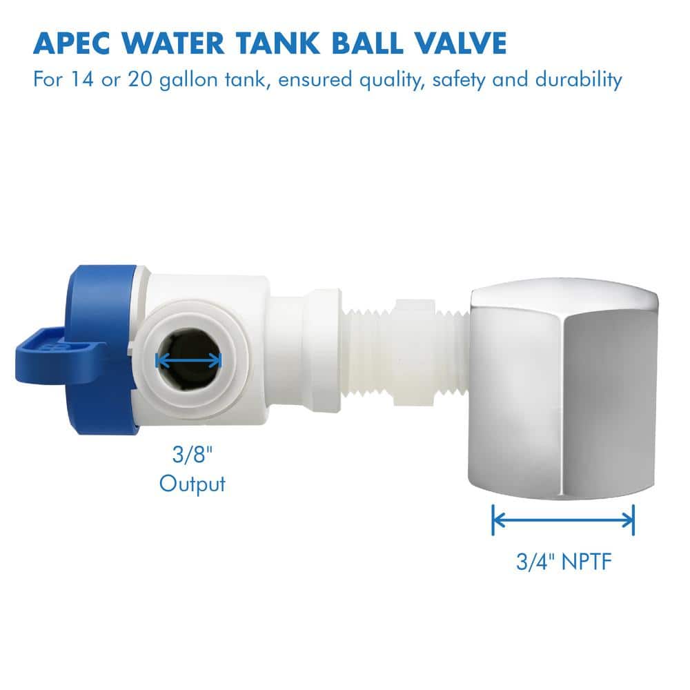 Tank Ball Valve 3/4 in. NPTF 3/8 in. Output for Reverse Osmosis Storage Tank (Upgraded System with 14/20 Gal. Tank) - Hercitys