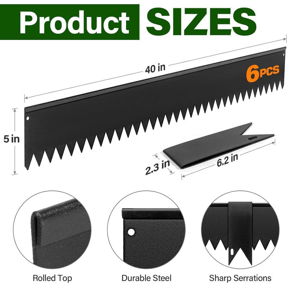 Galvanized Steel Garden Edging, 40 in. L x 5 in. H, Black, 6-Piece Set - Hercitys
