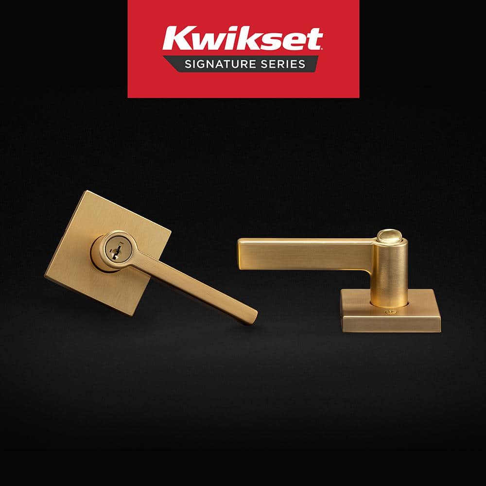 Halifax Square Satin Brass Keyed Entry Door Handle Handle Featuring SmartKey Security - Hercitys