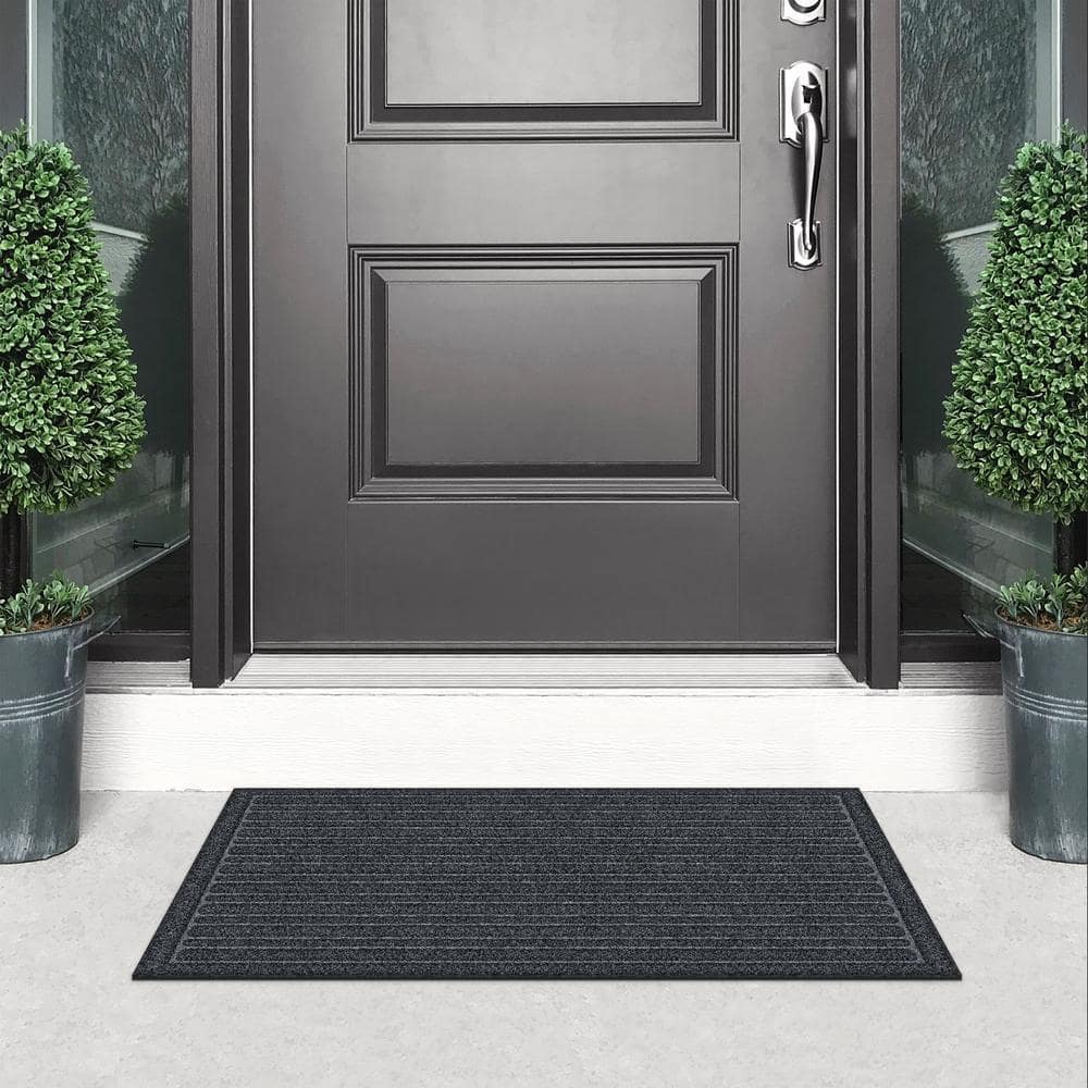 Ribbed Charcoal 24 in. x 36 in. Non-Slip Indoor Outdoor Door Mat - Hercitys
