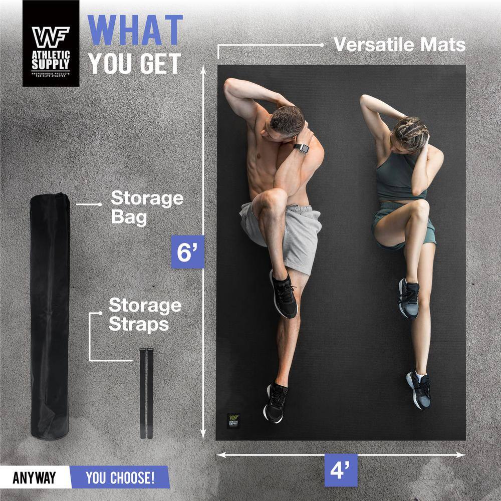 Black 48 in. W x 72 in. L x 7mm T Large Premium Vinyl Gym Flooring Mat Heavy-Duty Workout Mat Covers 24 sq. ft. - Hercitys