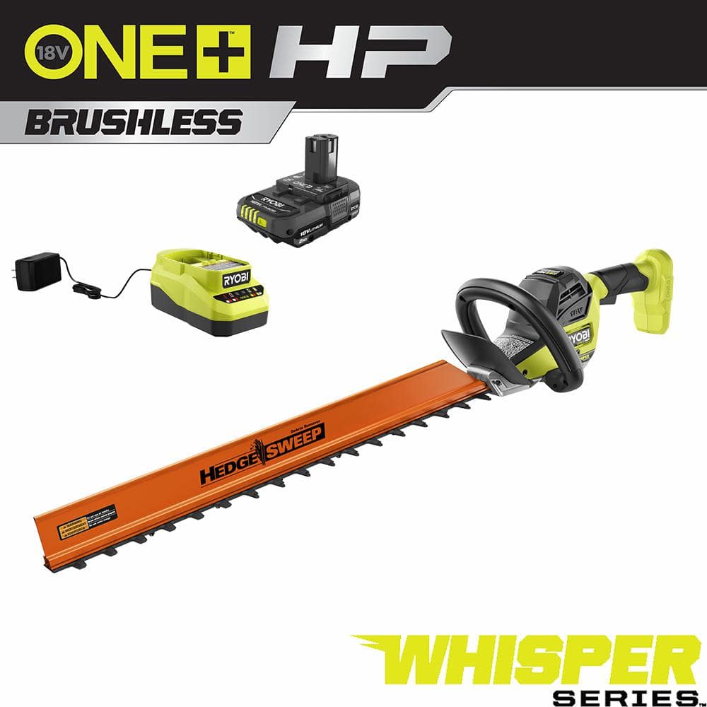 ONE+ HP 18V Brushless Whisper Series 24 in. Cordless Hedge Trimmer with 2.0 Ah Battery and Charger - Hercitys