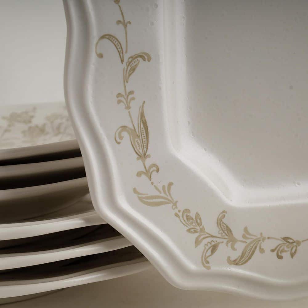 Batik Toile Taupe Porcelain 12-Pieces Dinnerware Set - Hercitys