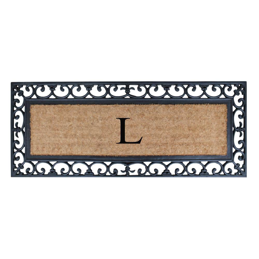 A1HC First Impression Myla 17.7 in. x 47.25 in. Rubber and Coir Monogrammed L Non-Slip Outdoor Door Mat - Hercitys