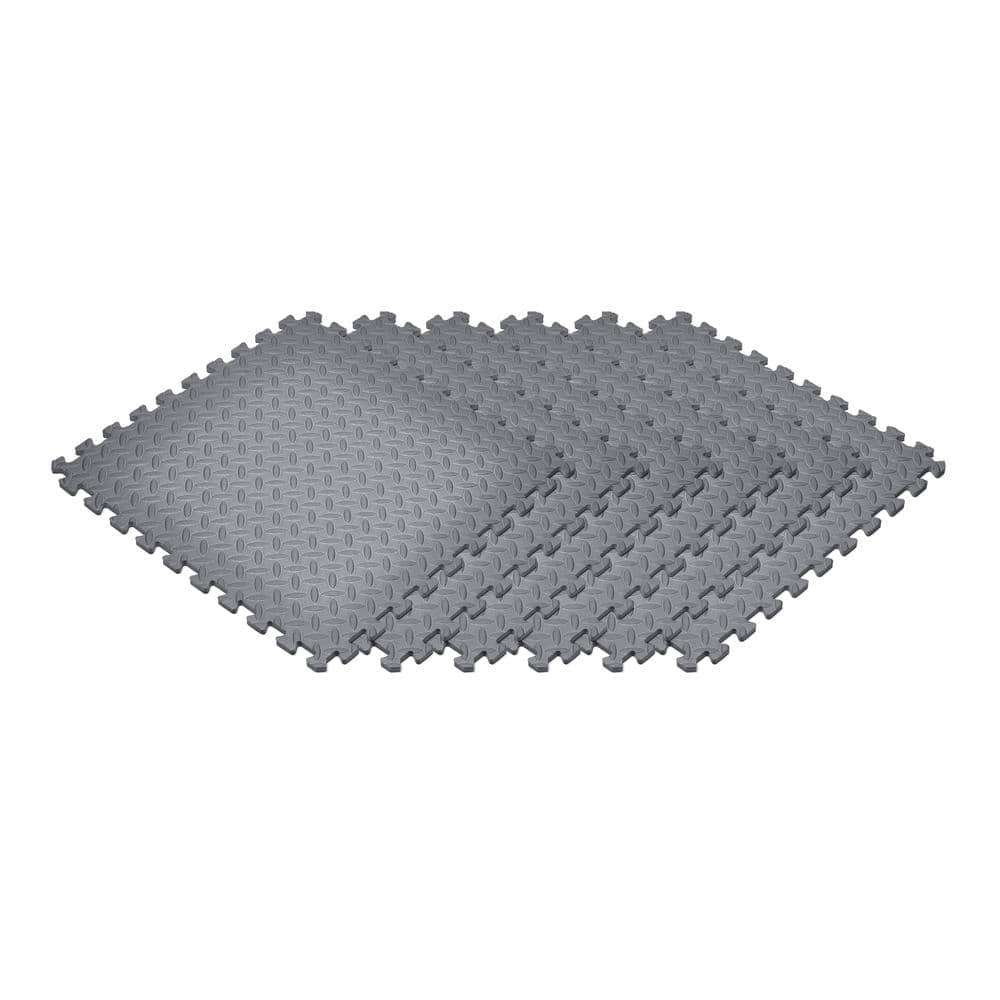 Gray 24 in. x 24 in. EVA Foam Solid Color Diamond Plate Interlocking Tile (18-Tile) - Hercitys