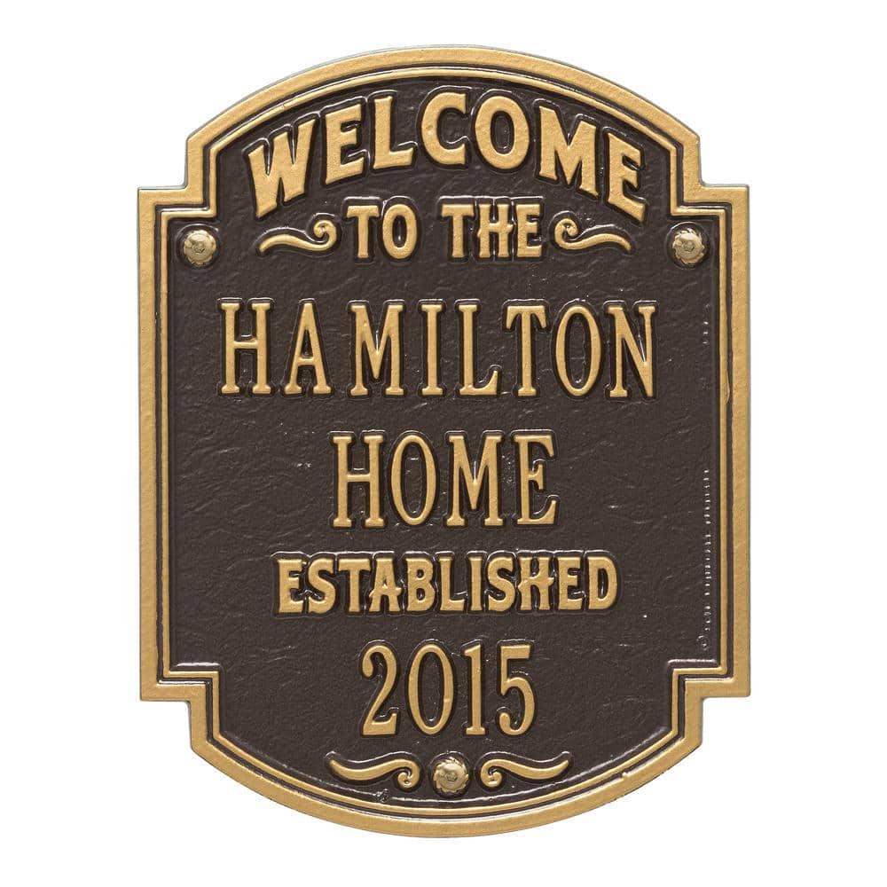 Heritage Welcome Square Standard Wall 3-Line Square Anniversary Personalized Plaque in Bronze/Gold - Hercitys