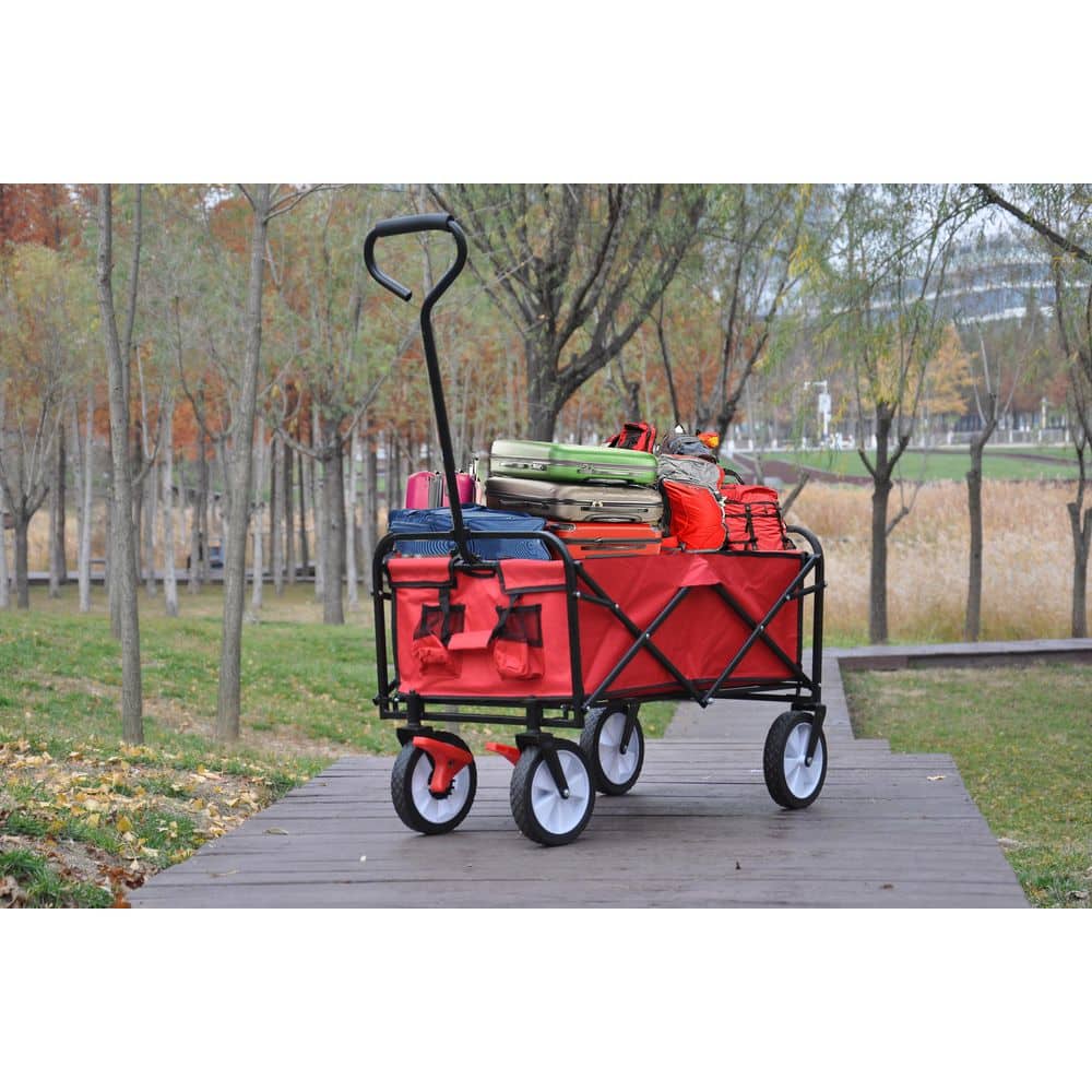 Red Folding Wagon Garden Shopping Beach Cart - Hercitys