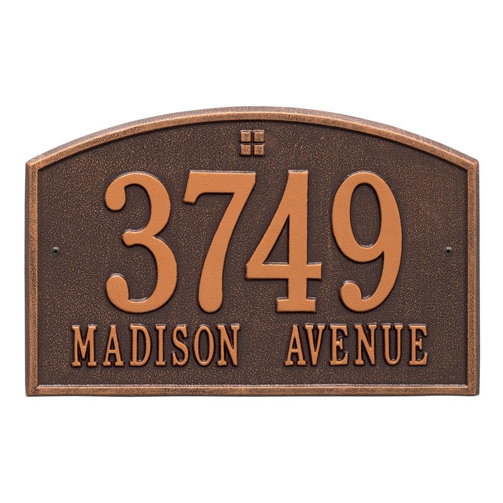 Cape Charles Standard Rectangular Antique Copper Wall 2-Line Address Plaque - Hercitys