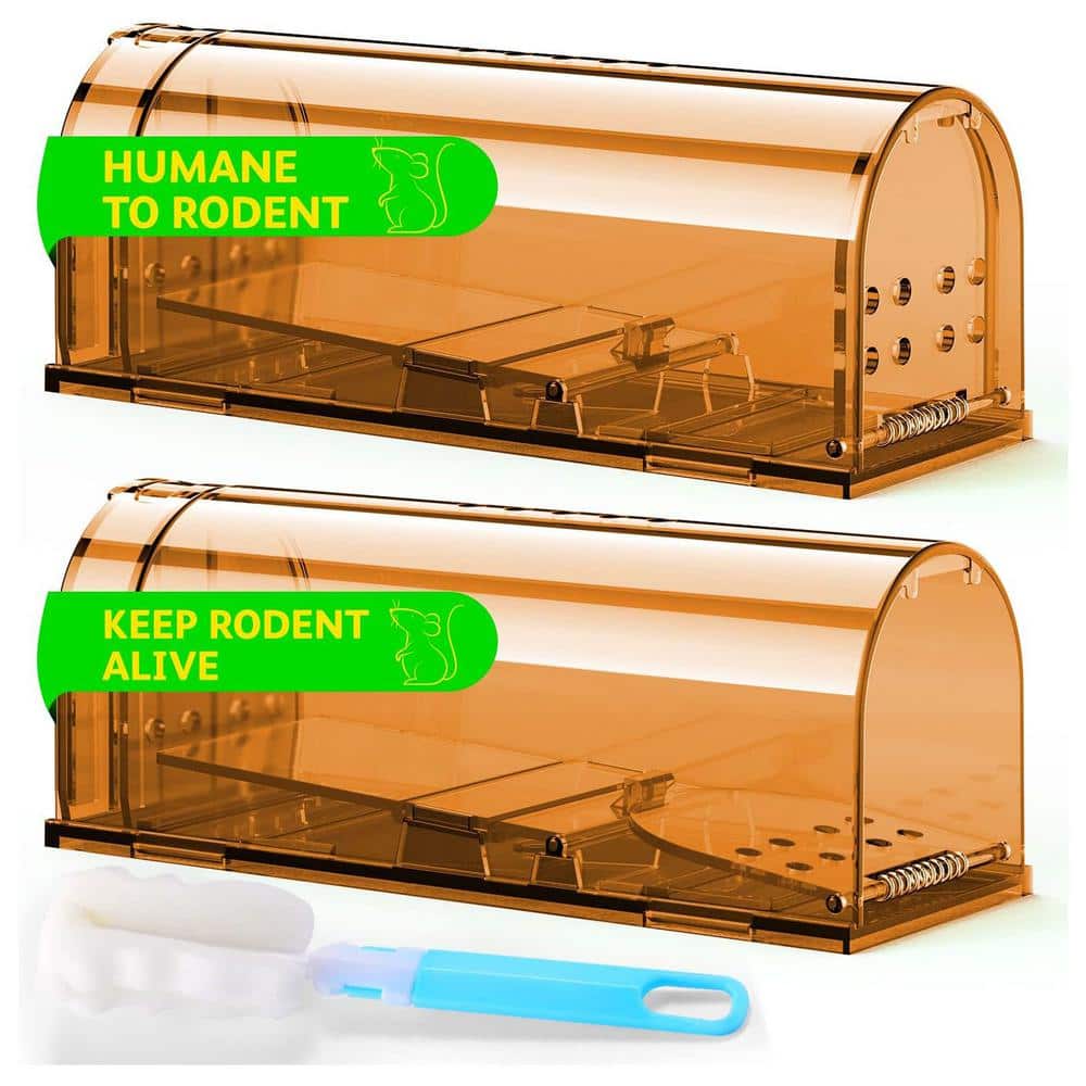 Indoor Humane Mouse Trap, Easy to Set, Quick Mouse Catcher Effective, Reusable and Safe for Families, Brown (2 Pack) - Hercitys